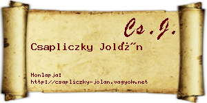 Csapliczky Jolán névjegykártya